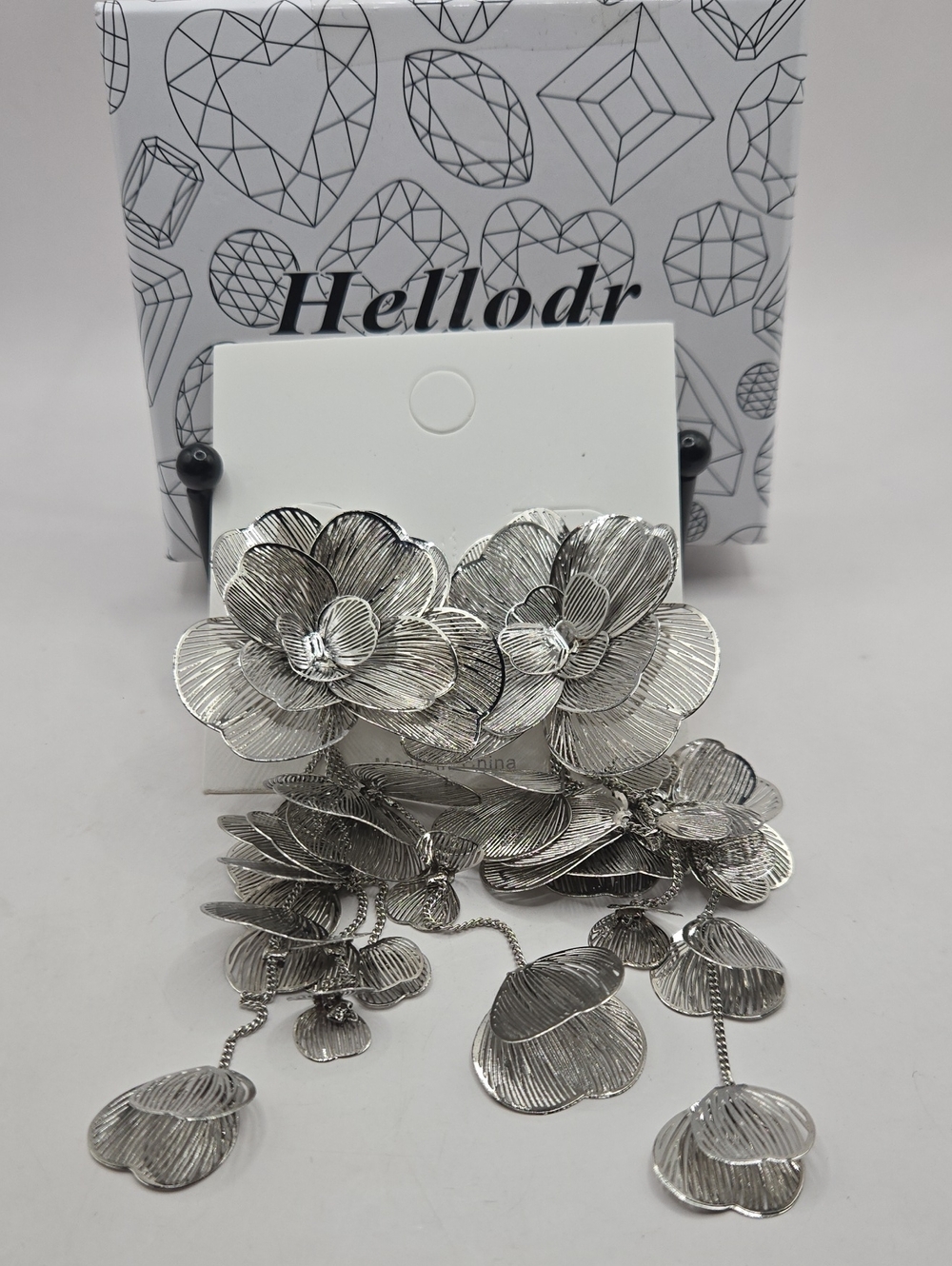 NEW Silver Floral Drop Earrings - Silver Flower Statement Jewelry